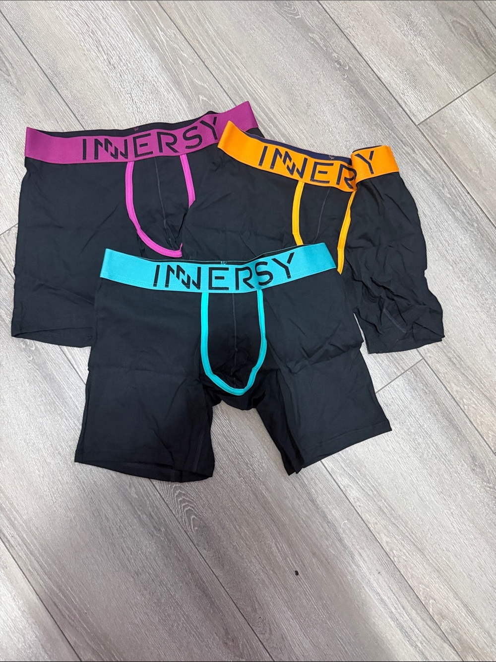Men's Black Boxer Briefs with Teal, Purple & Orange Waistbands (3-Pack)
